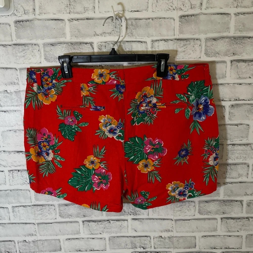 Old Navy red linen vibrant floral tropical shorts size 16 - Picture 2 of 4